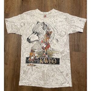 VTG KWEO Wolf T Shirt Native Indian Tribal New Mexico Medium 90s Single Stitch